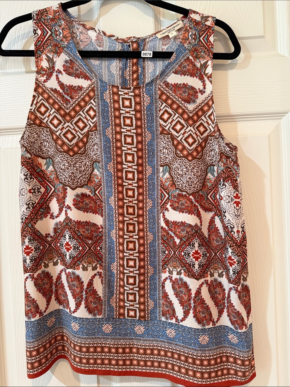 Christian Siriano Multicolor Printed Sleeveless Top - cream, Brown, Blue, Rust